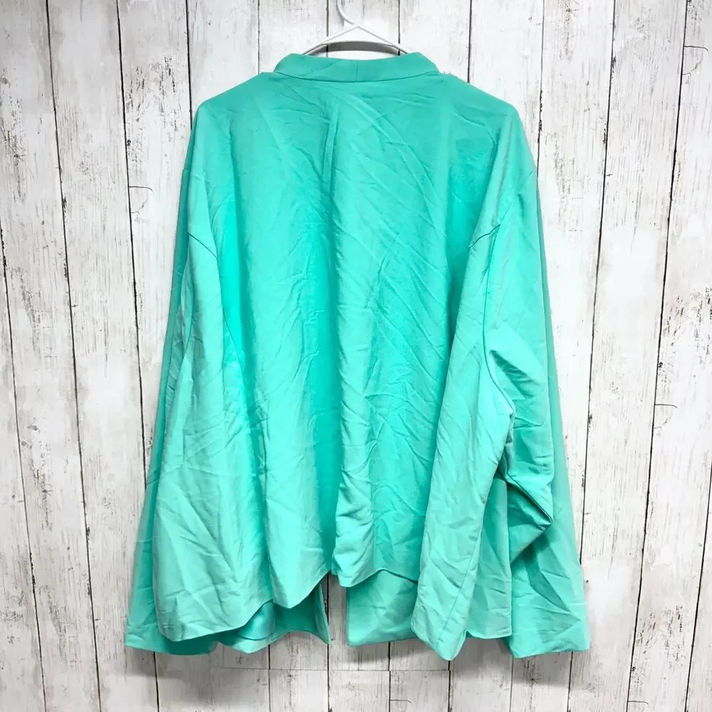 New Torrid Jacket Women Sz 6 Teal Open Front Collared Long‎ Sleeve Blazer Preppy